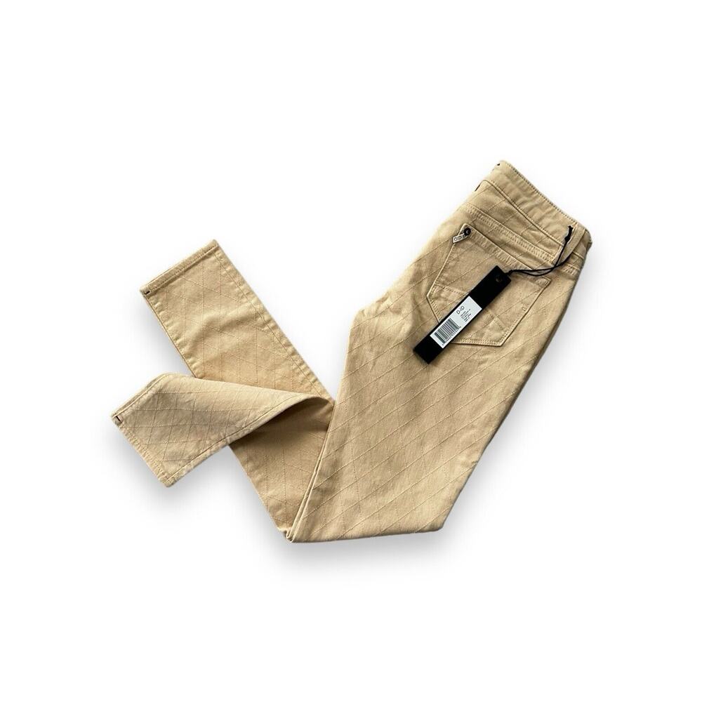 D-ID New York Beige Quilted Diamond Stitch Low Rise Skinny Denim Jeans 27 New